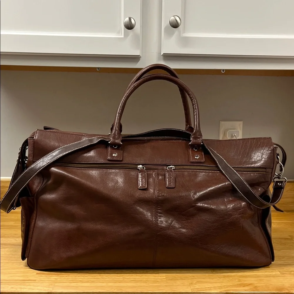 M London Large Classic Brown Leather Duffel Bag for Men